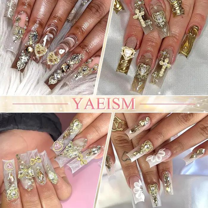 Breloques pour ongles en or, 12 formes, cœur doré, papillon 3D, croix en alliage d'or, signe d'argen