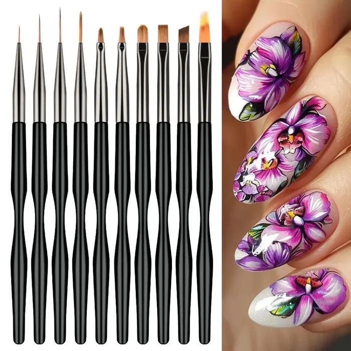 10 pièces/ensemble pinceaux pour Nail Art Liner Gel vernis lignes fleur peinture dessin stylo pour N