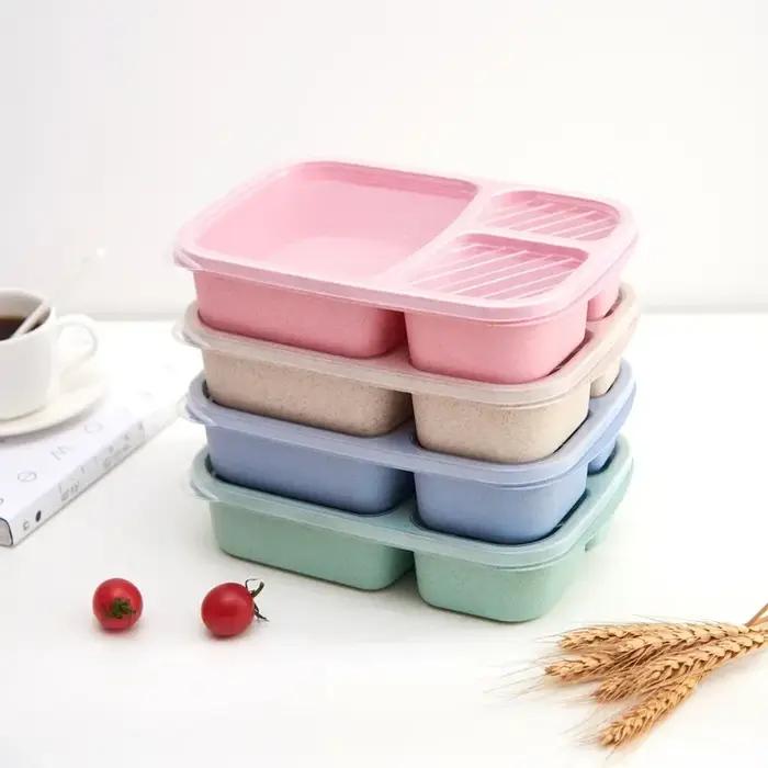 Boîte à déjeuner en paille de blé, boîte à Bento Portable avec compartiment, boîte à Bento de pique-