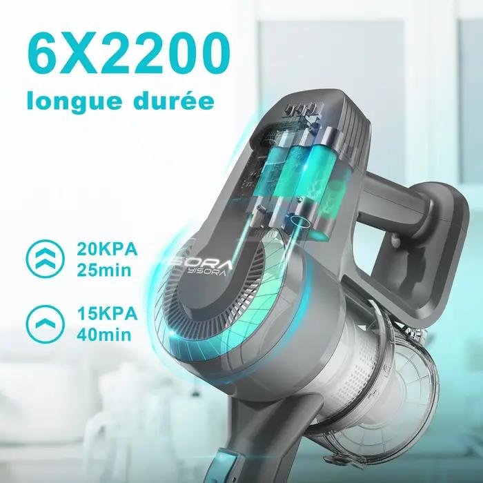 YISORA N300 aspirateur vertical sans fil, aspirateur bâton Ultra léger 20Kpa pour tapis, sol dur, vo
