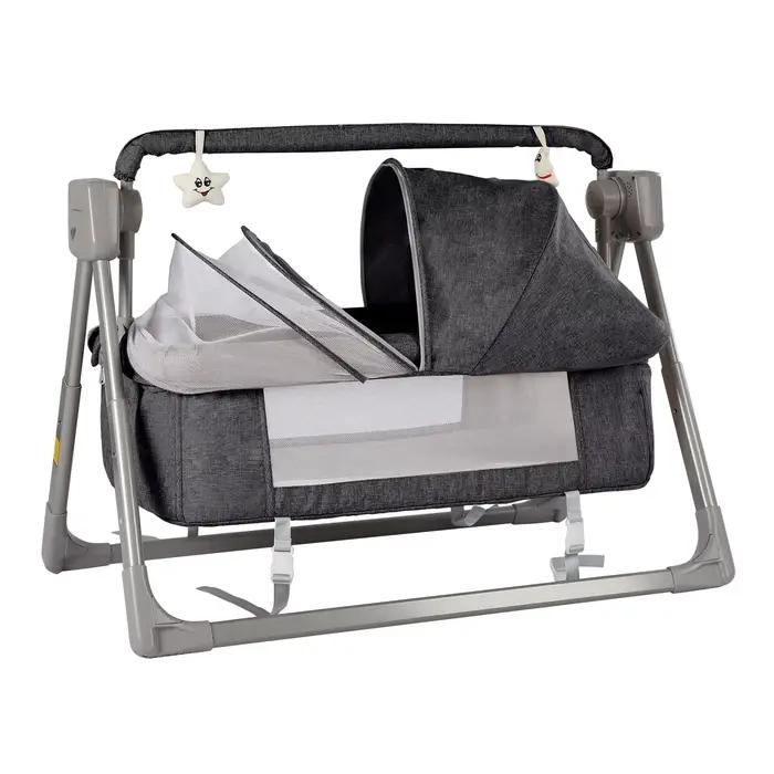 Berceau électrique gris/kaki, lit balançoire pour bébé, panier de berceau inclinable à bascule autom