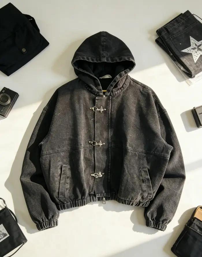 Sweat à capuche oversize Y2K style américain punk hip-hop avec boutons métalliques pour homme, tenda