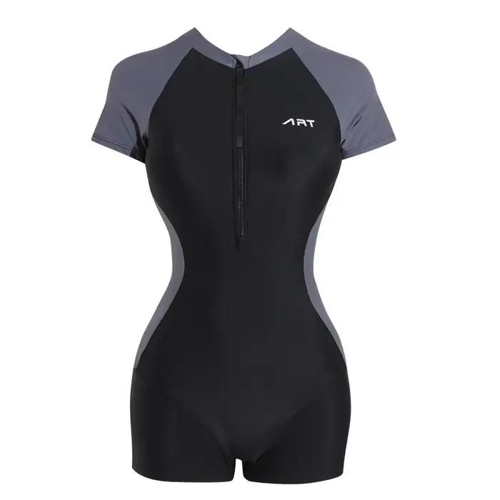 Maillot de bain une pièce à manches courtes pour femmes - Body de surf avec fermeture éclair 2023