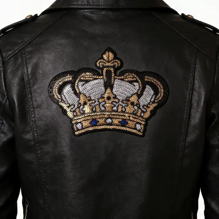 Patchs thermocollants en forme de couronne de reine, avec sequins dorés, grande taille, pour T-shirt