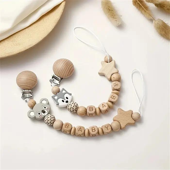 Clips de sucette en bois pour bébé, porte-mamelon factice, chaîne en Silicone, ours Koala, sucettes