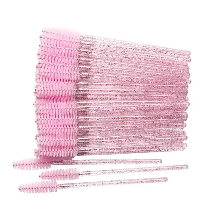 Pinceaux de maquillage jetables en cristal, 50 pièces, brosse à sourcils, poignée en diamant, applic