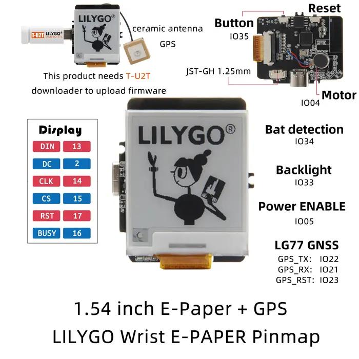 LILYGO® TTGO T-Wrist E-paper Module sans fil , écran de 1.54 pouces ESP32, carte de développement WI