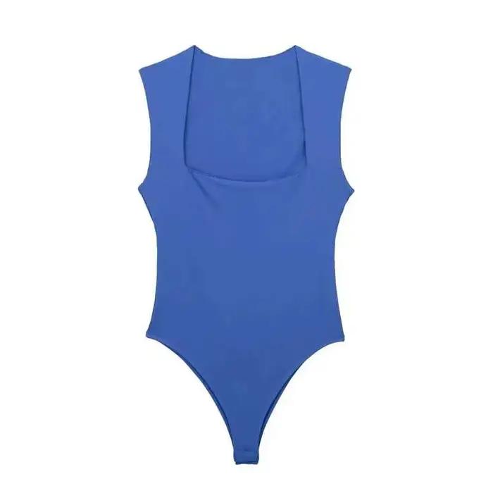 MUJER 2025 noir femme corps col carré sans manches Body femmes bleu blanc Sexy serré