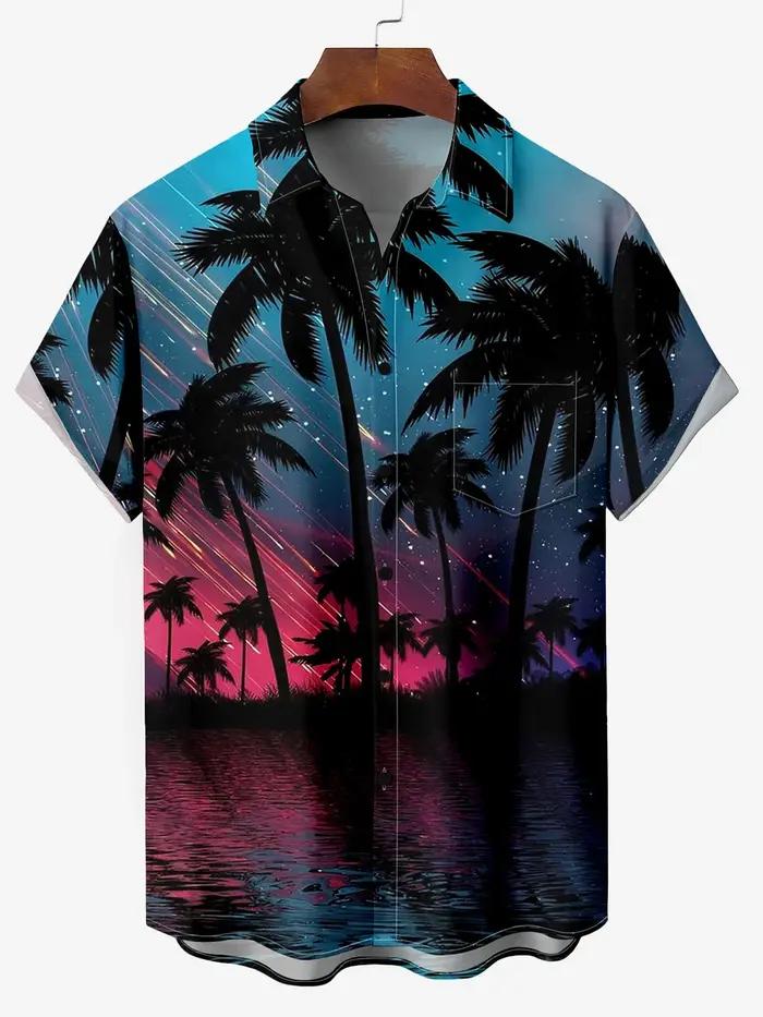 Chemise hawaïenne AMP Trees pour garçons, impression 3D, col coloré, chemise décontractée, manches c