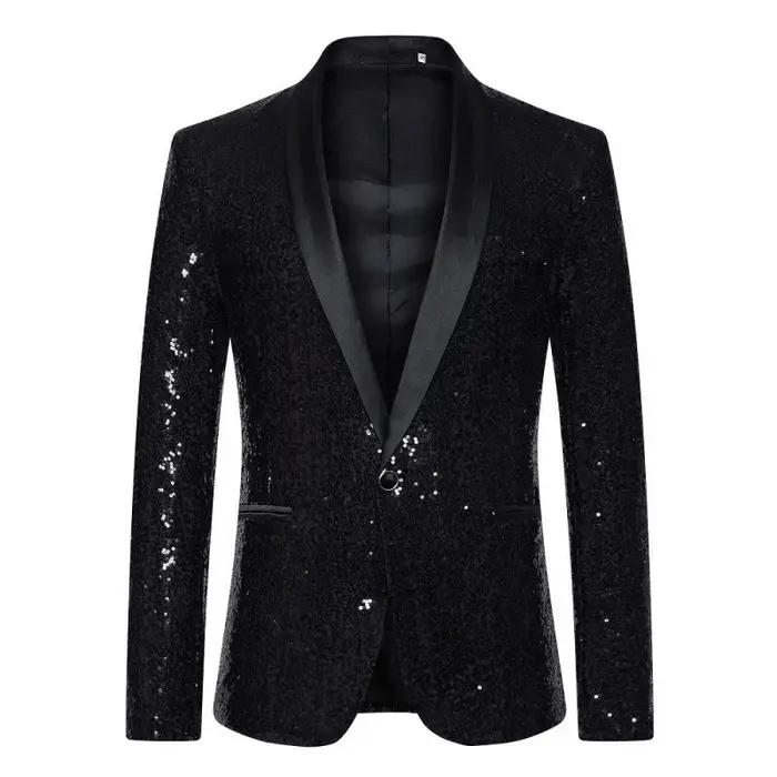 Blazer homme KIDWHXR à col rabattu, couleur contrastante, sequins, veste de costume pour homme, manc