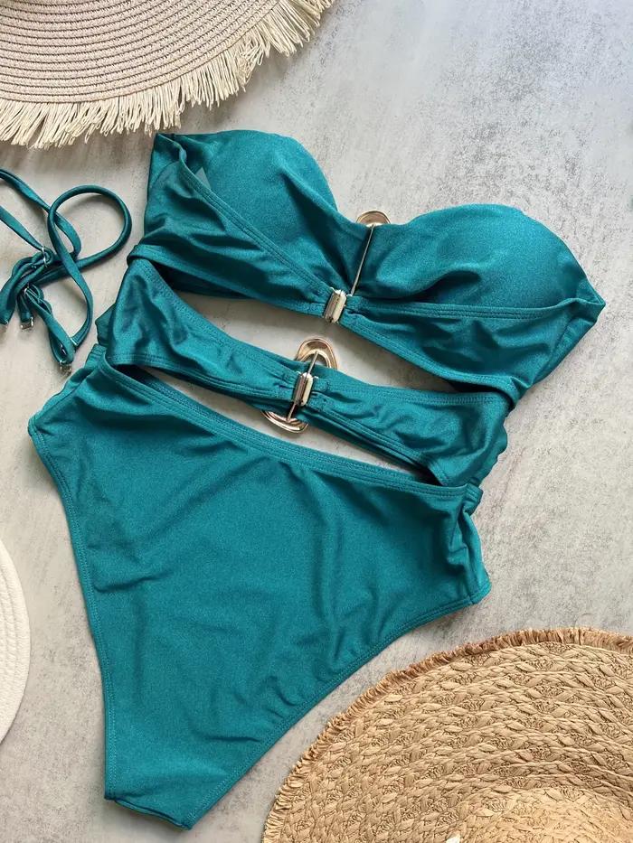 3 couleurs Sexy anneaux en métal découpé femmes maillots de bain une pièce maillot de bain femme Ban