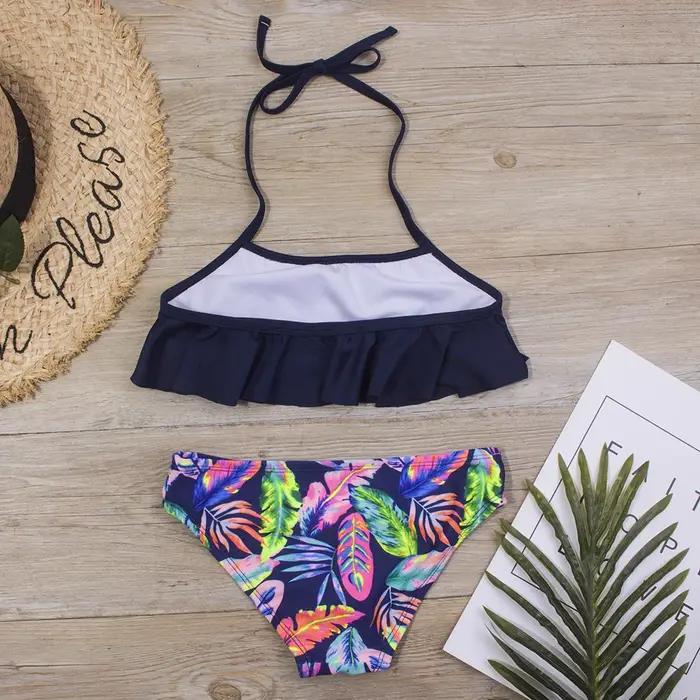 Maillot de bain à volants imprimé pour filles 5-14 ans - Ensemble bikini été bandage plage