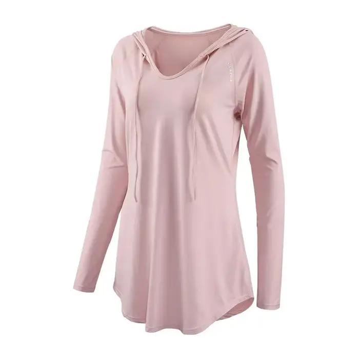 Chemise sport femme manches longues capuche séchage rapide pour yoga et running - Haut fitness
