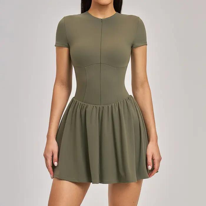 Combinaison de sport pour femme à fermeture éclair, manches courtes, respirante, pour fitness, yoga