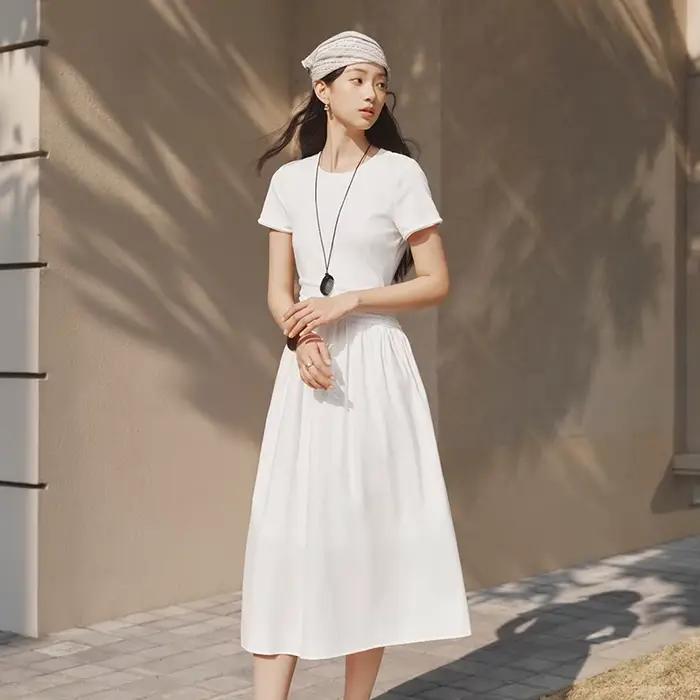 Robe plissée pour femme Semir 2026, col rond, taille cintrée, style urbain décontracté, douce et con