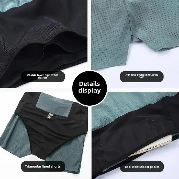 Short de Marathon 2 en 1 à doublure triangulaire pour hommes, respirant et à séchage rapide, pantalo
