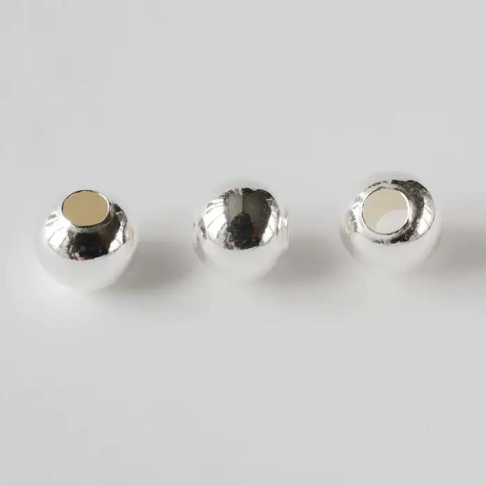 Perles en argent Sterling 925 massif, boule ronde d'espacement sans couture, résultats de bijoux DIY