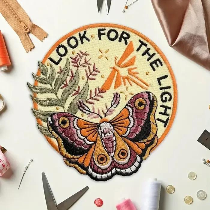 Patch brodé Look For Light Moth, 1 pièce, Badge d'inspiration d'animaux naturels, cadeau à repasser