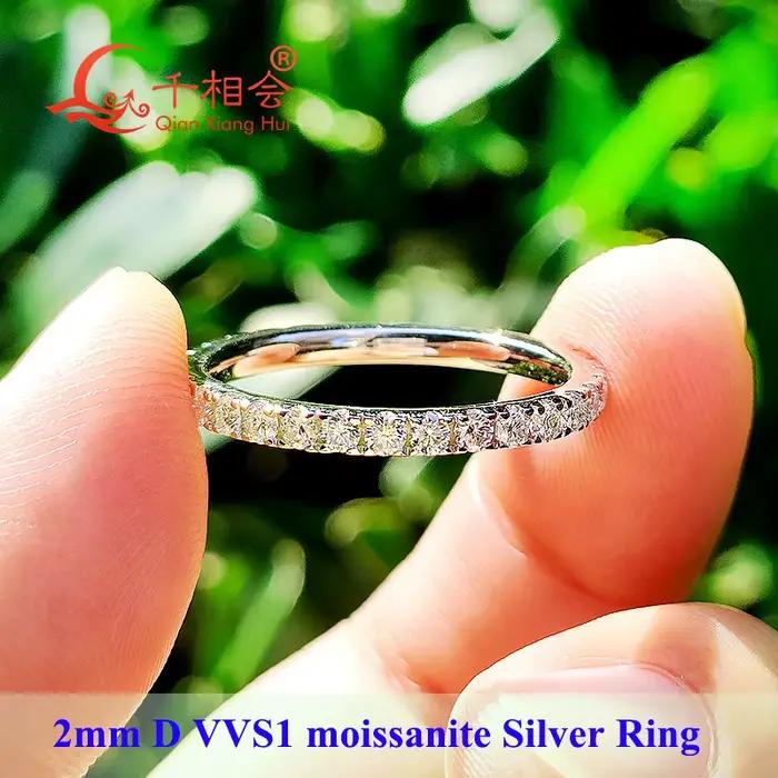 Bague de mariage en argent sterling 925 avec diamants Moissanite blancs ronds solides de 2 mm et 3 m