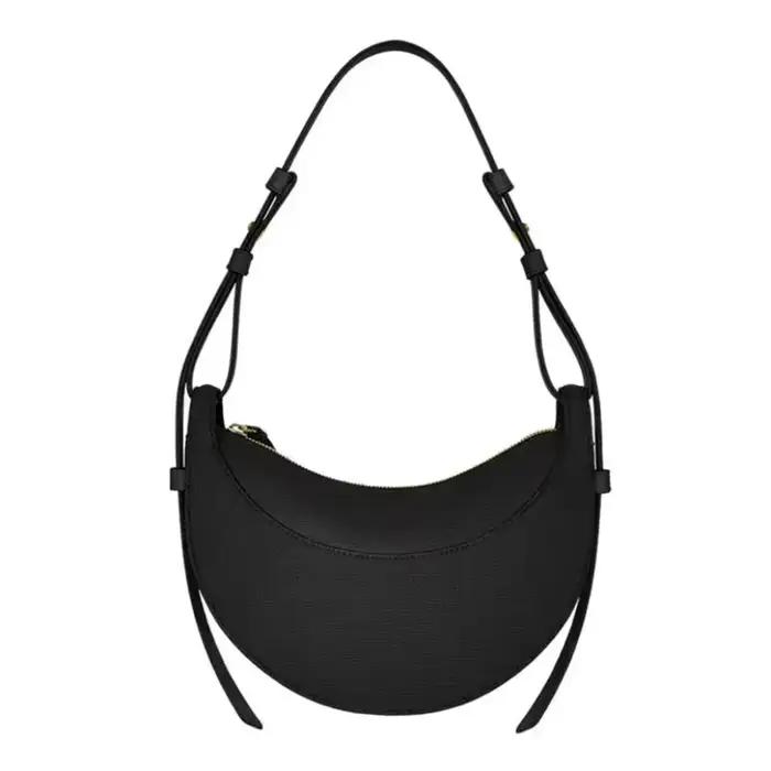 Sac à bandoulière pour femme en cuir véritable, style croissant, design original avec fermeture écla