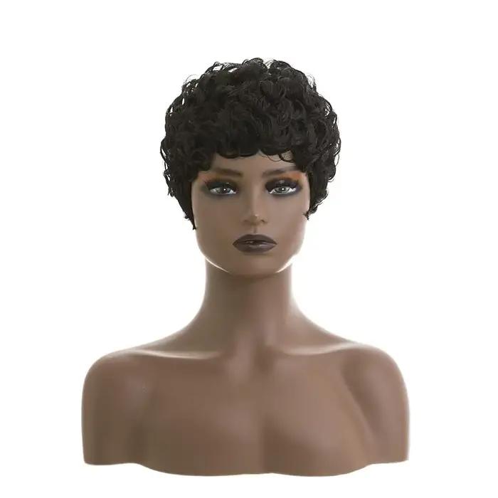 Perruques courtes coupe lutin pour femmes noires cheveux synthétiques Afro perruque lutin couleur no