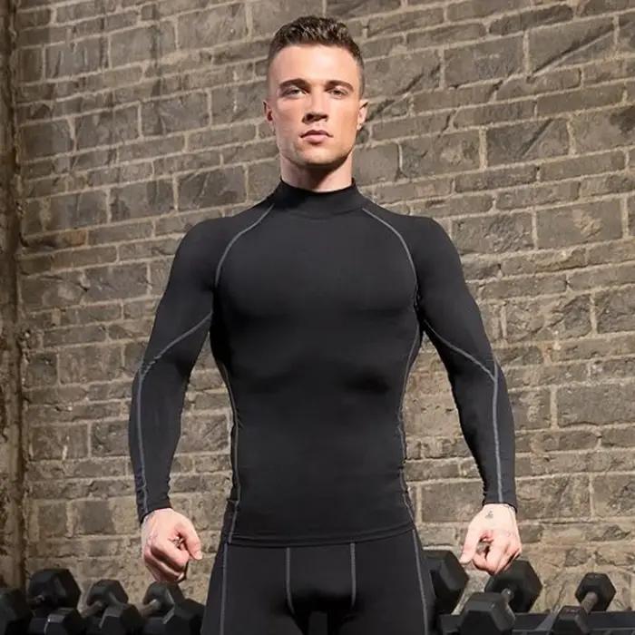 T-shirt à col roulé pour hommes, séchage rapide, manches longues, Compression, sport, Fitness, serré