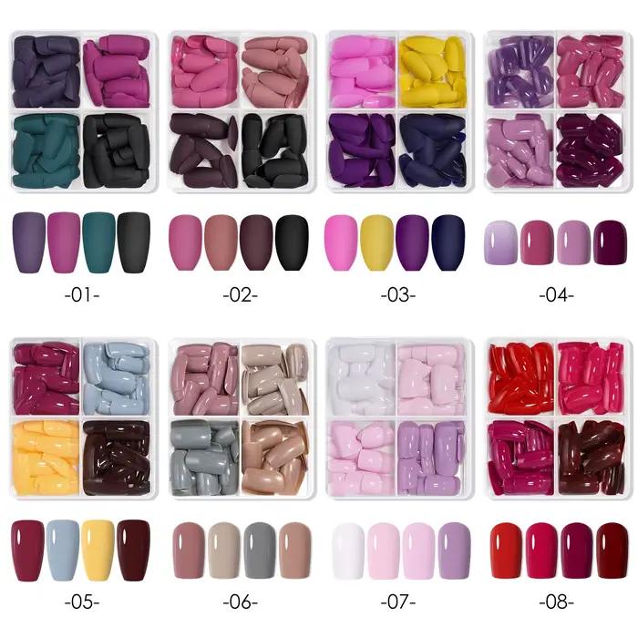 96 pièces en boîte 4 couleurs pointes d'ongles courts Ballet/Coffin/carré couverture complète mat br