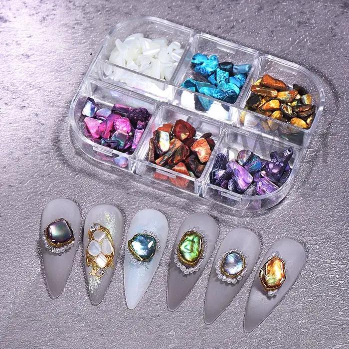 Flocons de coquillage d'ormeau, 6 grilles, décoration pour Nail Art, breloques 3D, Fragment de coqui