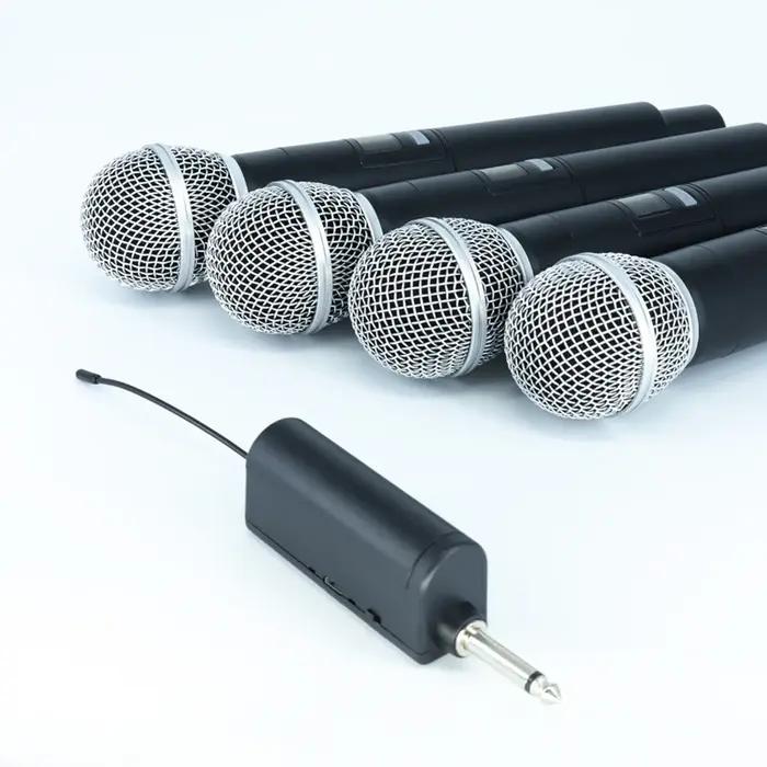 Microphone sans fil professionnel, 4 canaux, karaoké, rechargeable, facile à utiliser, pour l'extéri