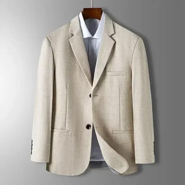 Blazer Homme Printemps-Automne de Luxe à Carreaux Jacquard – Veste Décontractée Gris Bleu Beige Coup