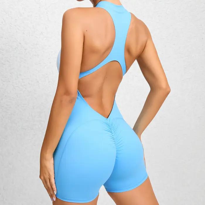 Femmes Yoga V dos nu combinaison entraînement body sans manches gymnase moulante vêtements de sport