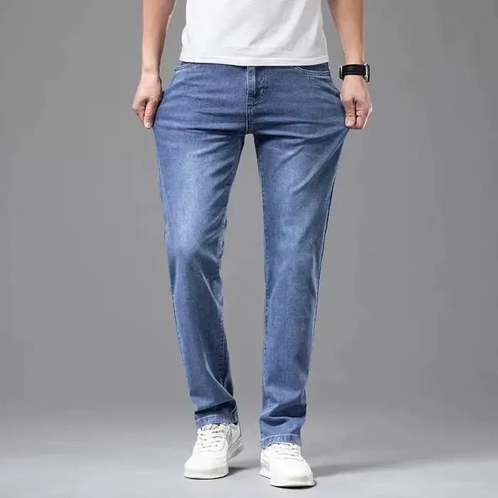 Été élastique hommes jean mode gris confortable affaires droite Stretch coton décontracté Denim pant
