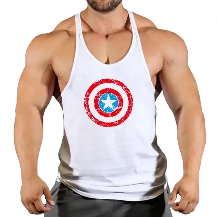 Mode d'été tendance fitness gilet hommes fitness vêtements de sport fitness impression cool chemise