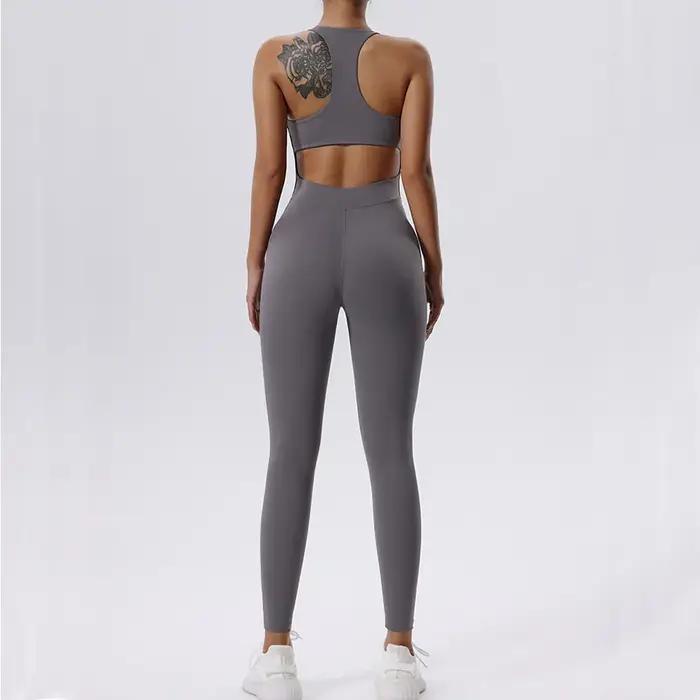 Ensemble de yoga à fermeture éclair pour femme - Combinaison sport une pièce pratique