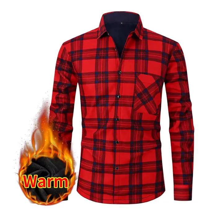 Chemise à manches longues pour hommes, taille américaine, automne hiver, chaud, polaire épaisse, pla