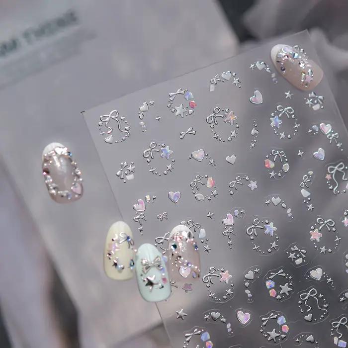 Autocollants pour ongles de rêve métallique, couleur magique scintillante, nœuds d'étoiles, guirland