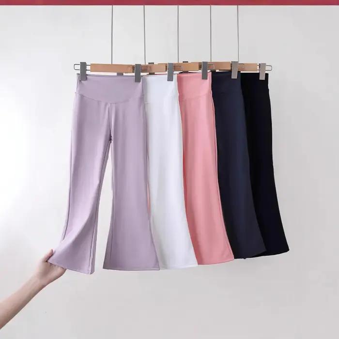 Pantalons évasés taille haute pour filles, leggings extensibles pour enfants, pantalons confortables