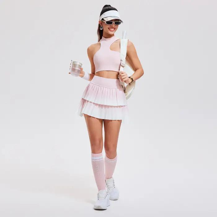 Mini jupe de Tennis taille haute pour femmes, dégradé plissé, Yoga, Golf, ceinture de sport, pantalo