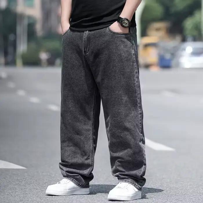 Jean surdimensionné pour homme, pantalon en Denim, grande taille, Baggy Y2k, Cargo noir, jambes larg