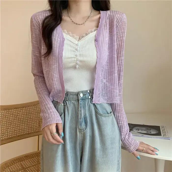 Cardigan à manches longues pour femmes, T-shirt à col en V, T-shirt mince, Superposition simple, Déc