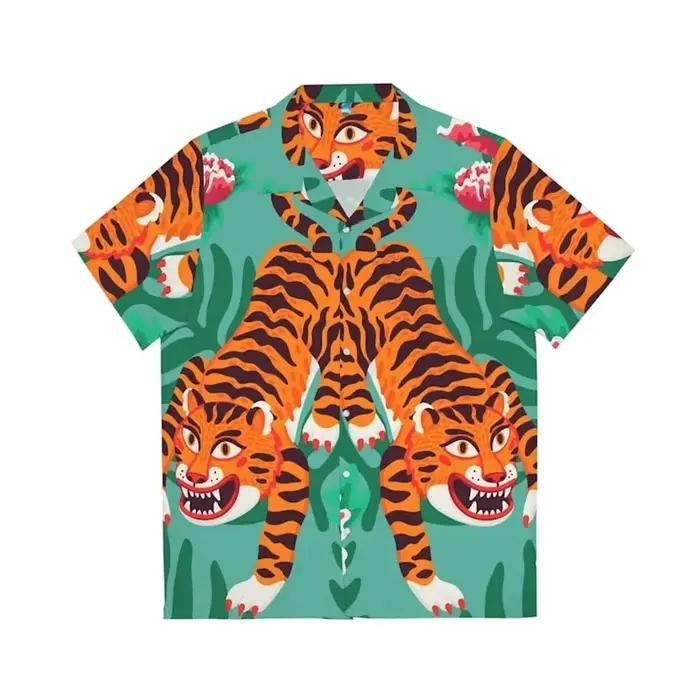  Chemise hawaïenne tigre 3D pour hommes, imprimé Animal, manches courtes, Y2K, fête sur la plage,