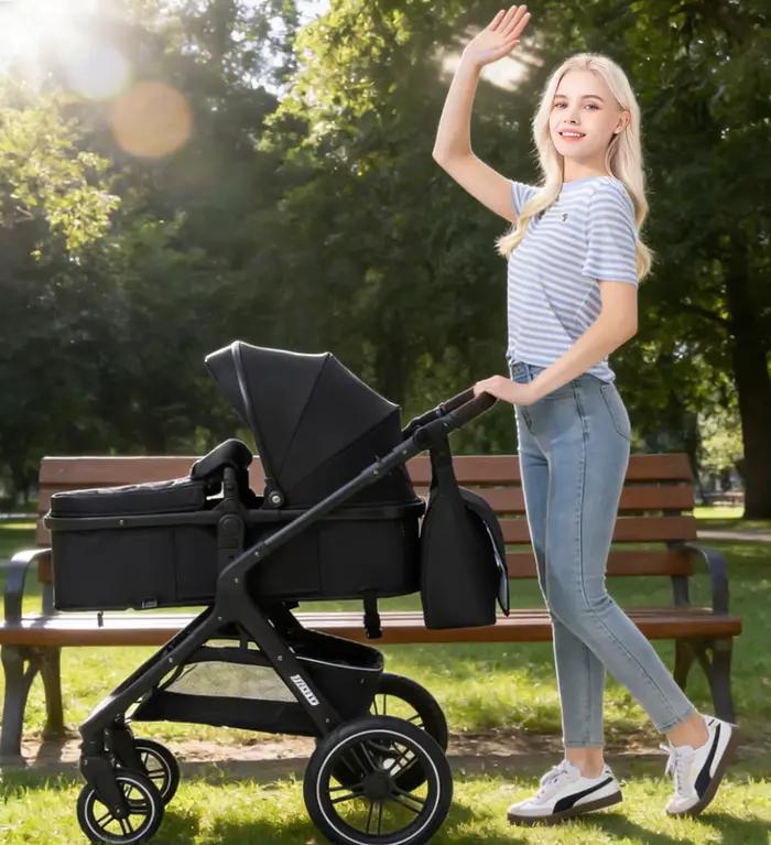 Système de poussette 3 en 1, poussette bébé pliable et légère, poignée réglable, cadre en aluminium