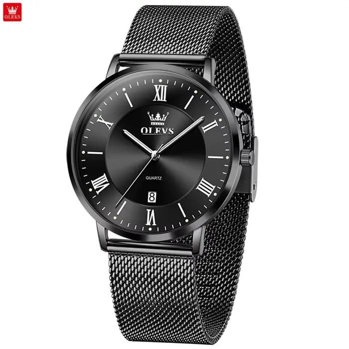 OLEVS 5623 Montre à quartz pour homme, cadran minimaliste avec chiffres romains, bracelet en maille