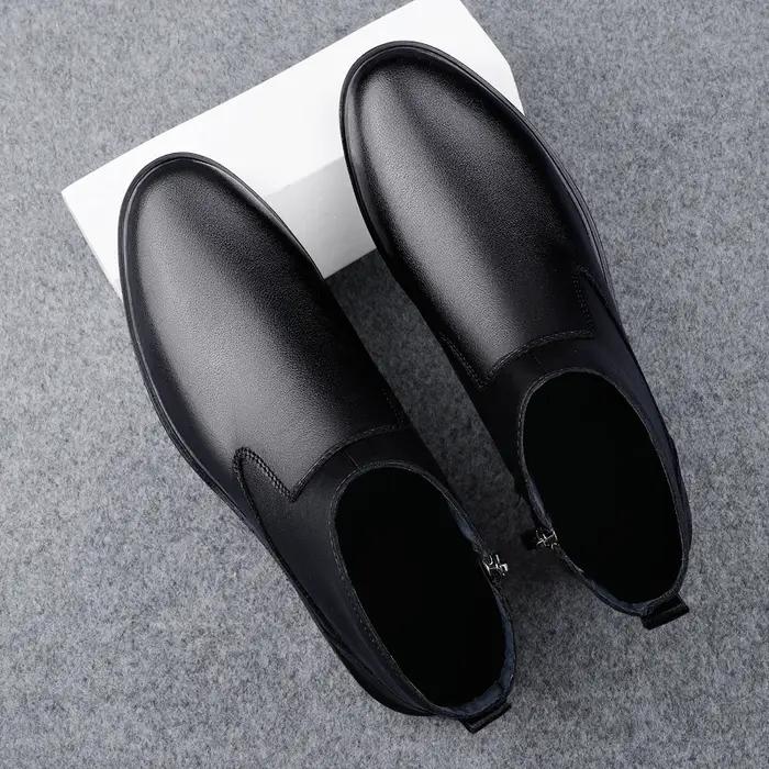 Chaussures en cuir véritable pour hommes, bottes de rinçage en peluche, chaussures d'affaires décont