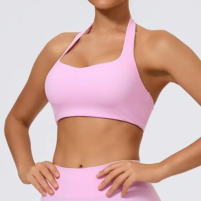 Soutien-gorge de sport respirant pour femme dos ouvert ajouré push-up yoga fitness gym course à pied vêtements décontractés