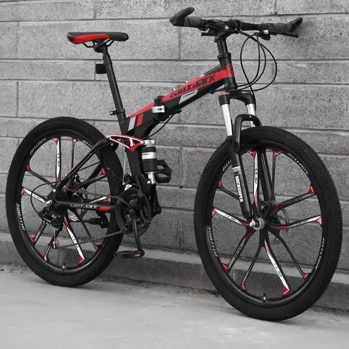 VTT de 26 pouces, cadre en acier à haute teneur en carbone à 10 rayons et 21 vitesses, vélo de monta