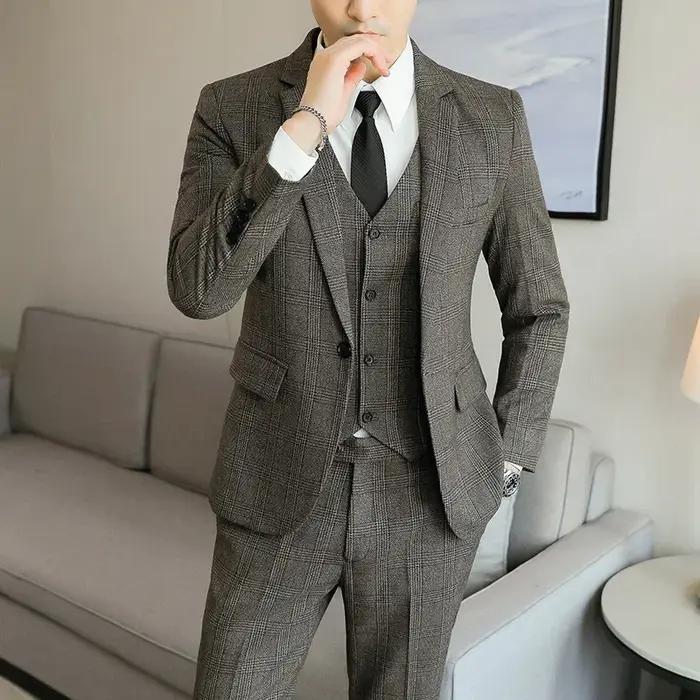 Costume de mariage et de travail pour homme en chanvre et coton, coupe ajustée, style mode, affaires