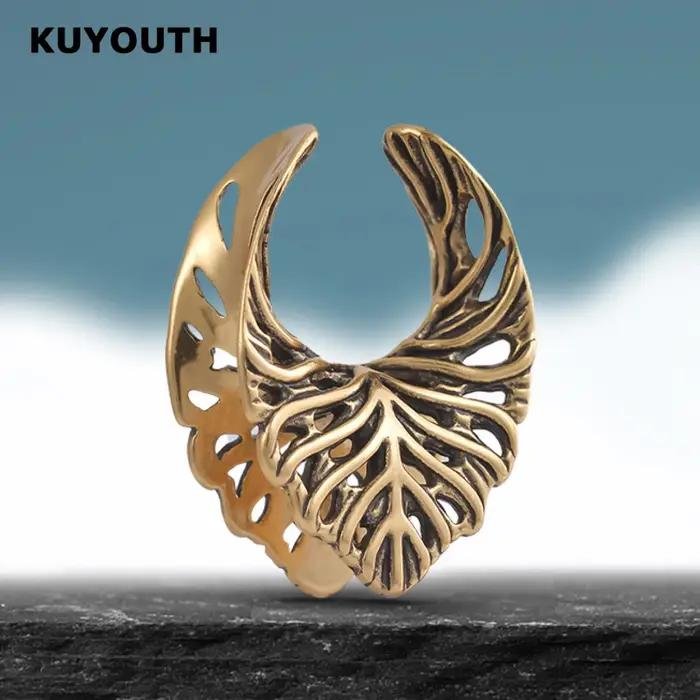  KUYOUTH Tunnels d'oreille, dilatateurs creux et écarteurs en forme de nervures de feuille, bijoux