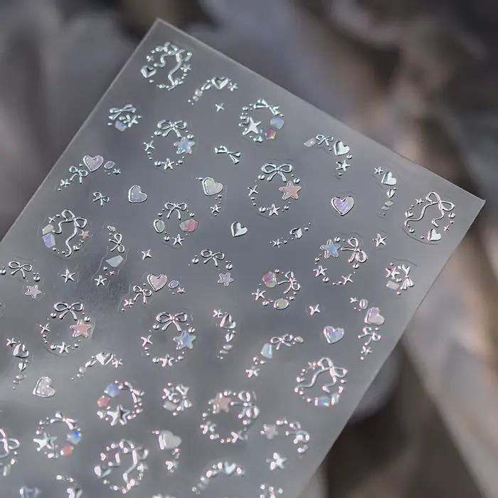 Autocollants pour ongles de rêve métallique, couleur magique scintillante, nœuds d'étoiles, guirland