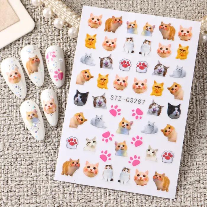 Joli chien chat Animal lapin 3D dessin animé coréen gribouillage Relief auto-adhésif Nail Art autoco